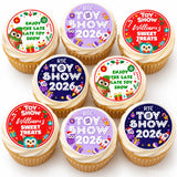 Colorful personalised cupcake toppers with late late toy show 2026 owls and holiday motifs perfect sweet treats