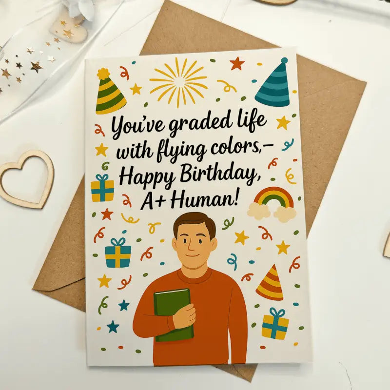 Teacher Birthday Card – A+ Human Male - Greeting Card