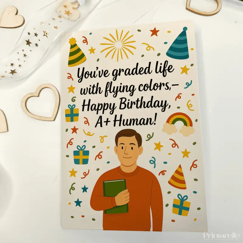 Teacher Birthday Card – A+ Human Male - Greeting Card