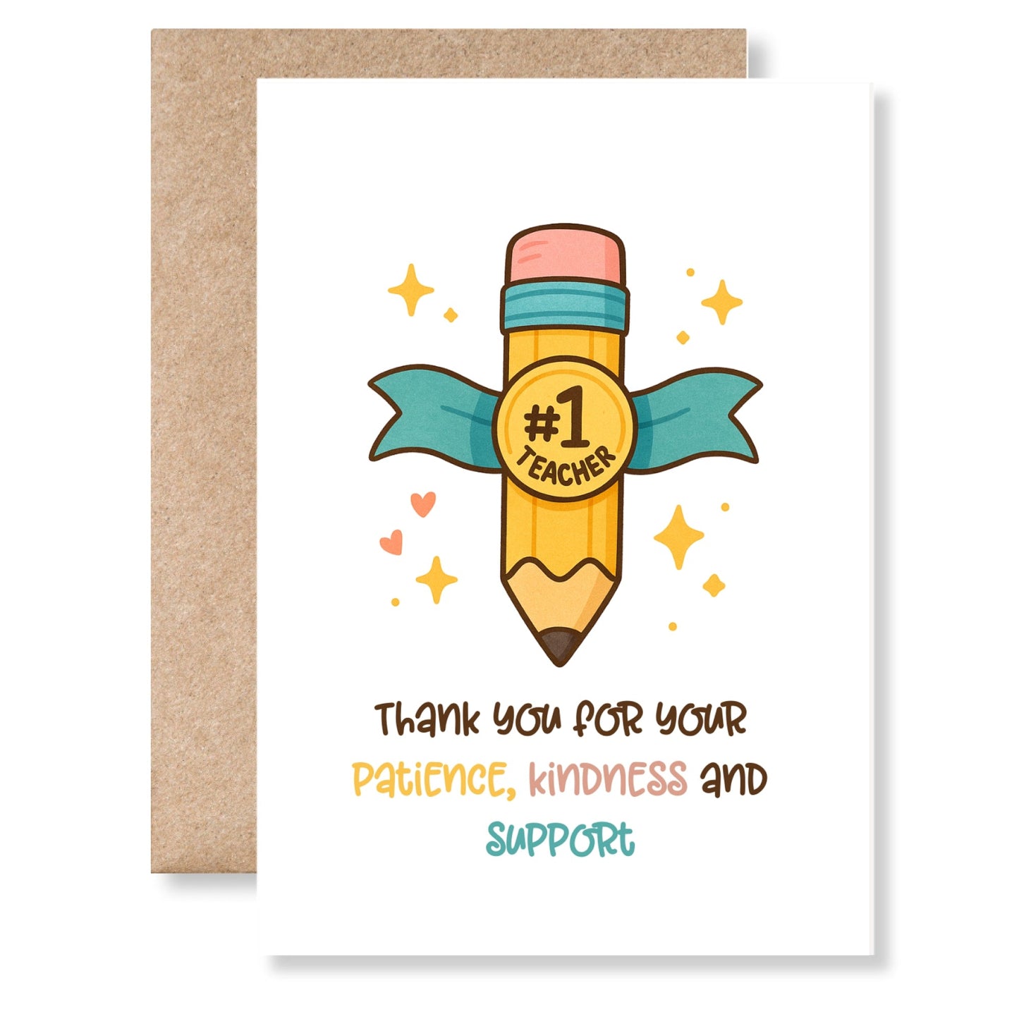 Teacher Thank You Card – “#1 Teacher” Appreciation - Greeting Card - Printarelle