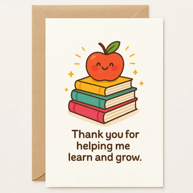 Teacher Thank You Card – Apple & Books Design - Greeting Card