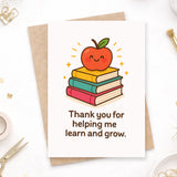 Teacher Thank You Card – Apple & Books Design - Greeting Card - Printarelle