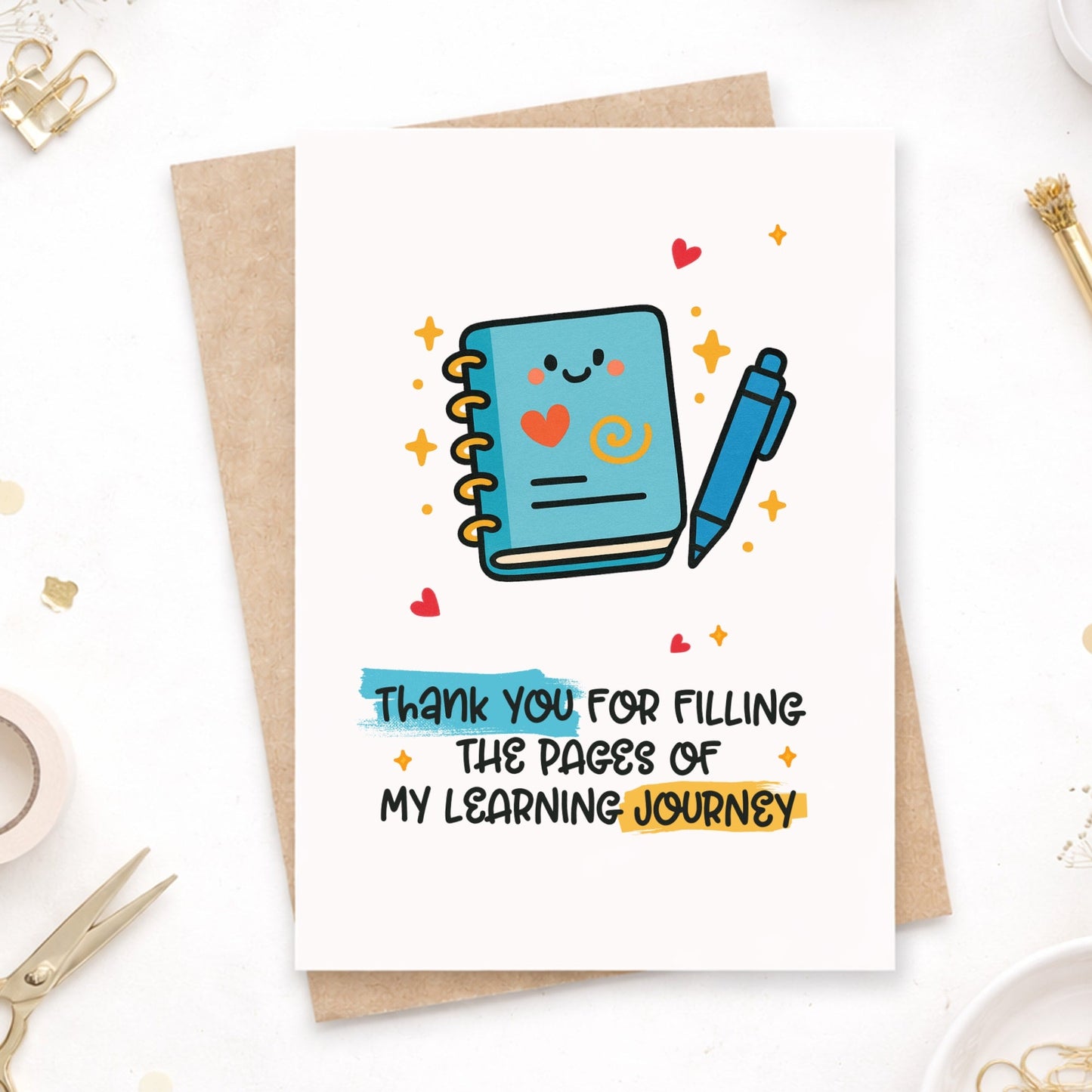 Teacher Thank You Card – “Learning Journey” Notebook - Greeting Card - Printarelle