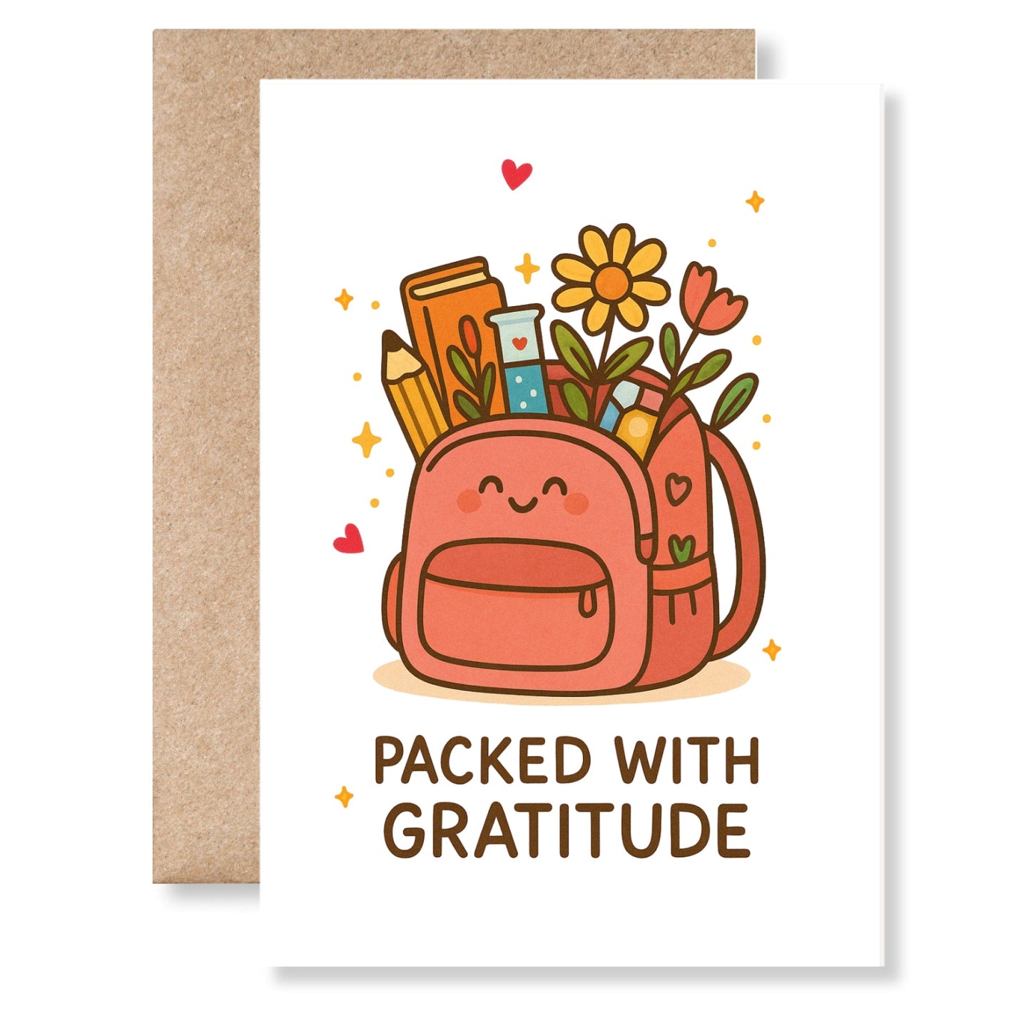 Teacher Thank You Card – “Packed With Gratitude” School Backpack - Greeting Card - Printarelle