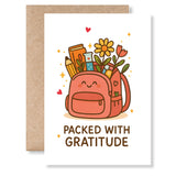 Teacher Thank You Card – “Packed With Gratitude” School Backpack - Greeting Card - Printarelle