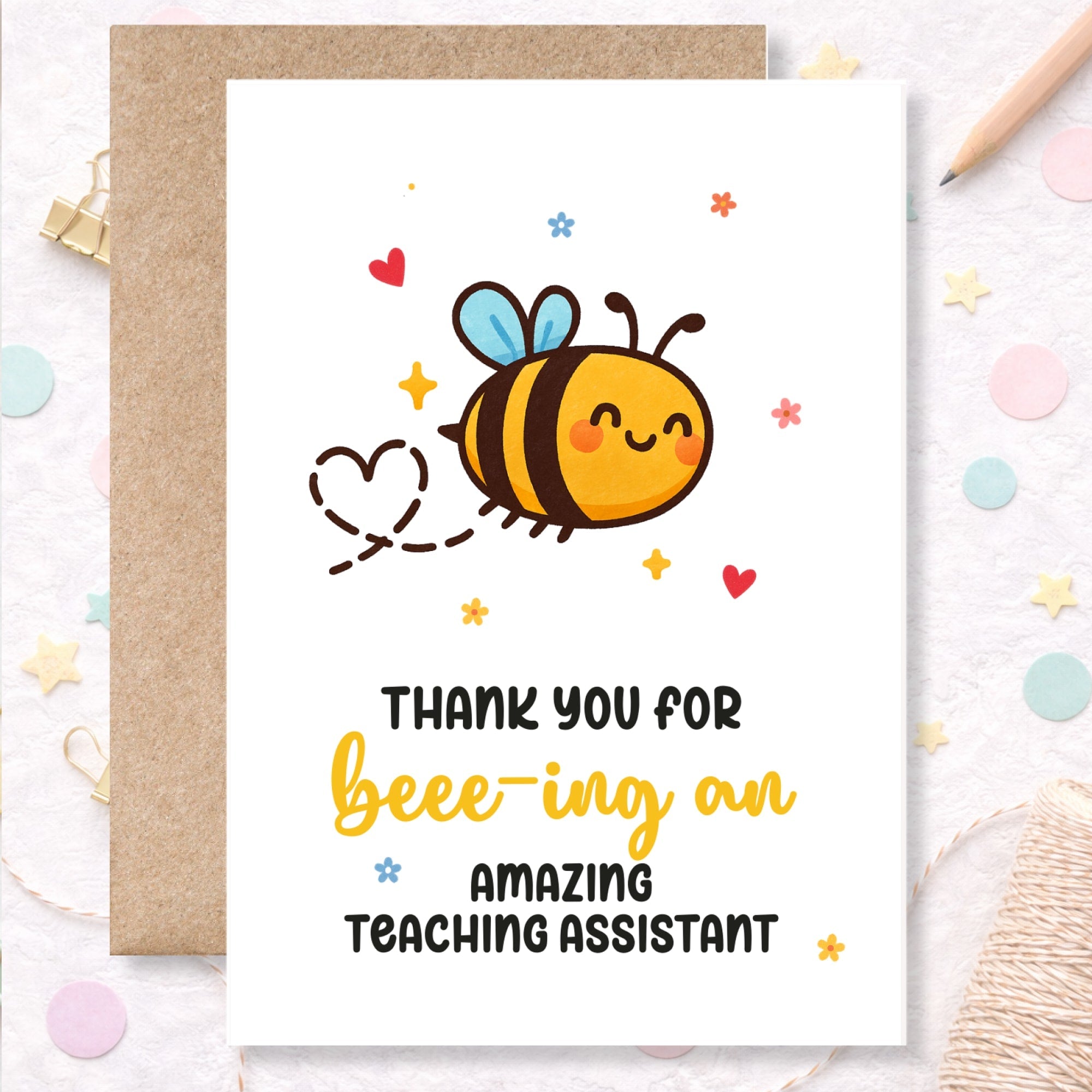 Teaching Assistant Card – “Beee-ing an Amazing TA” Bee Thank You Design - Greeting Card - Printarelle