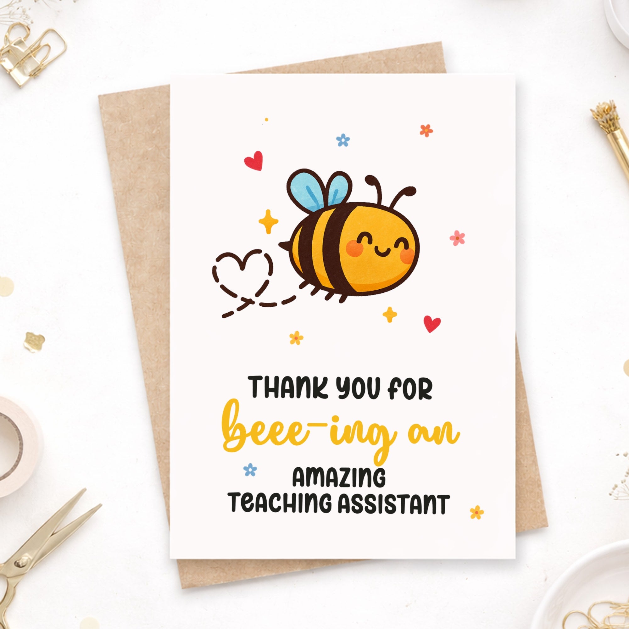 Teaching Assistant Card – “Beee-ing an Amazing TA” Bee Thank You Design - Greeting Card - Printarelle