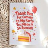 Thank You for Coming to My Party Birthday Card - bold red, blank inside, kraft envelope, personalized foil tickets,