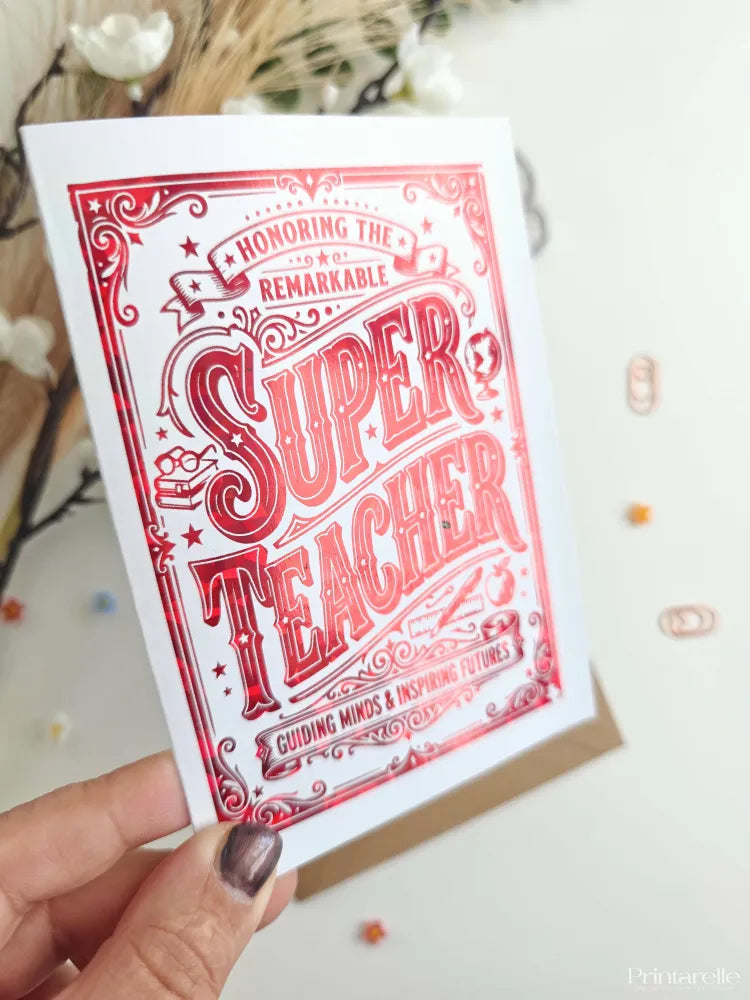Thank you Super Teacher Foil Card - super teacher, red foil, red foil super, foil super teacher, super teacher card