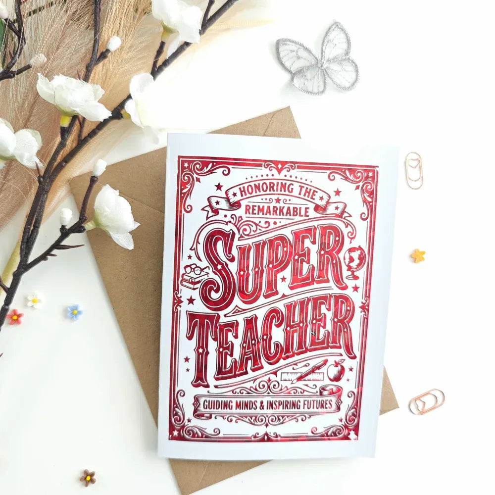 Thank you Super Teacher Foil Card - super teacher, red foil, red foil super, foil super teacher, super teacher card