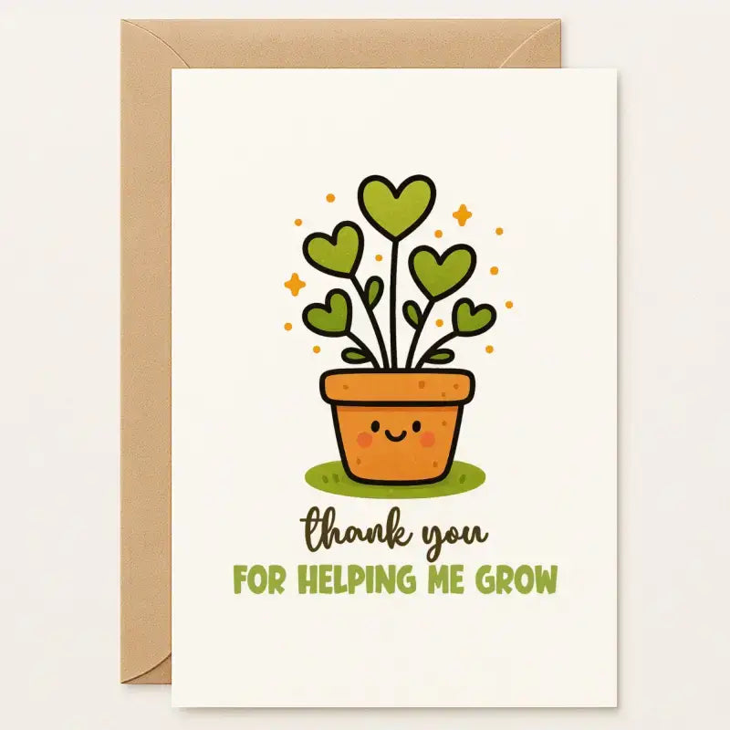 Thank you teacher card heart plant pot design