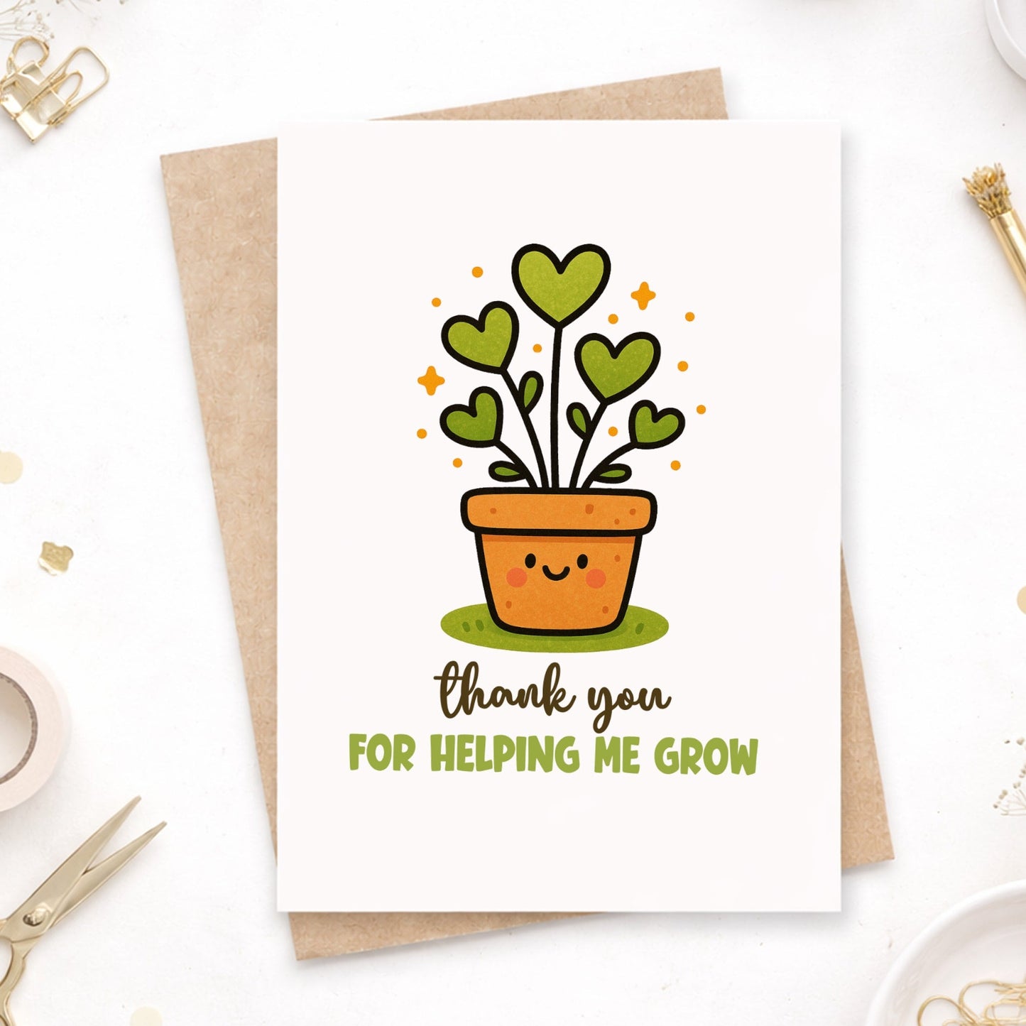 Thank You Teacher Card – Heart Plant Pot - Greeting Card - Printarelle