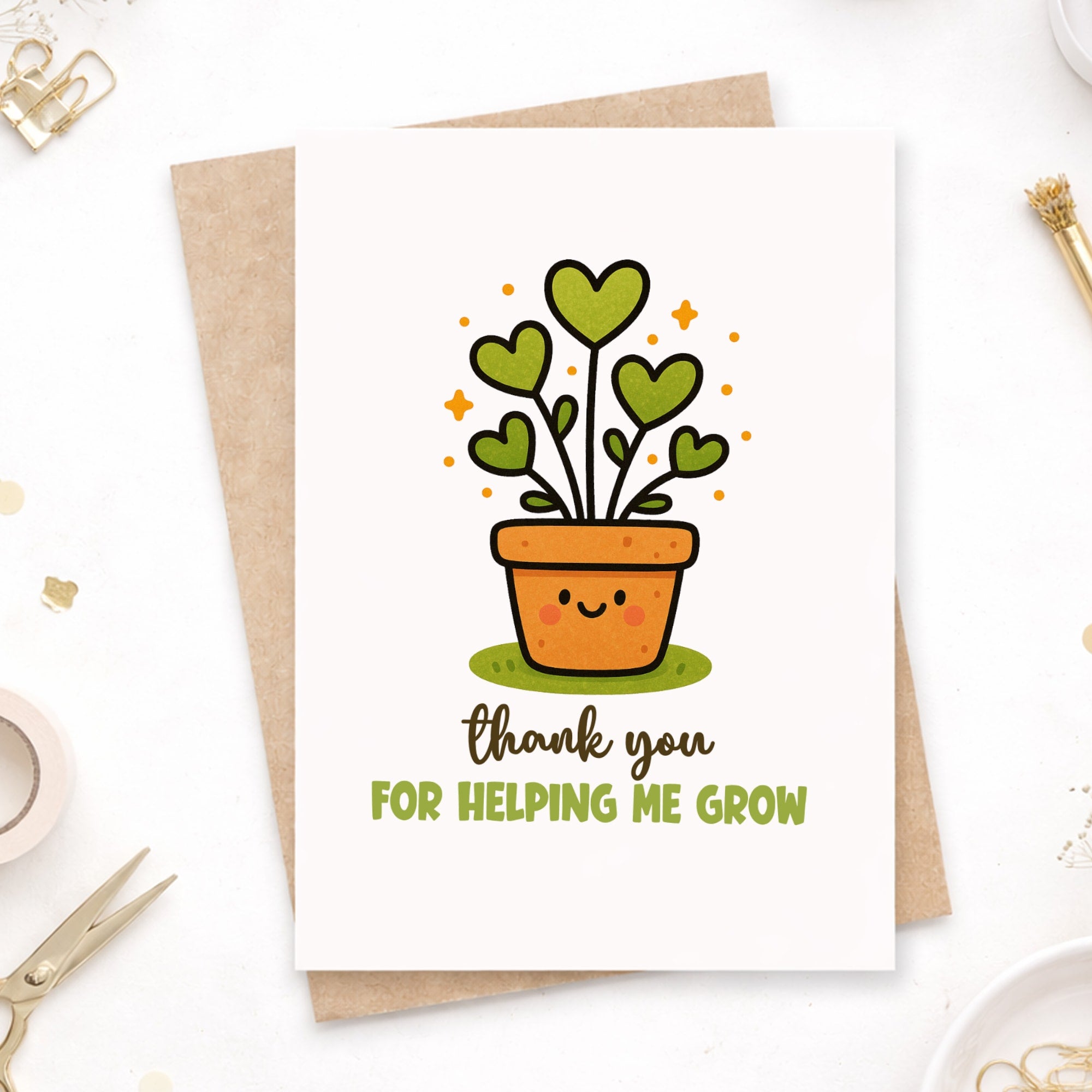Thank You Teacher Card – Heart Plant Pot - Greeting Card - Printarelle