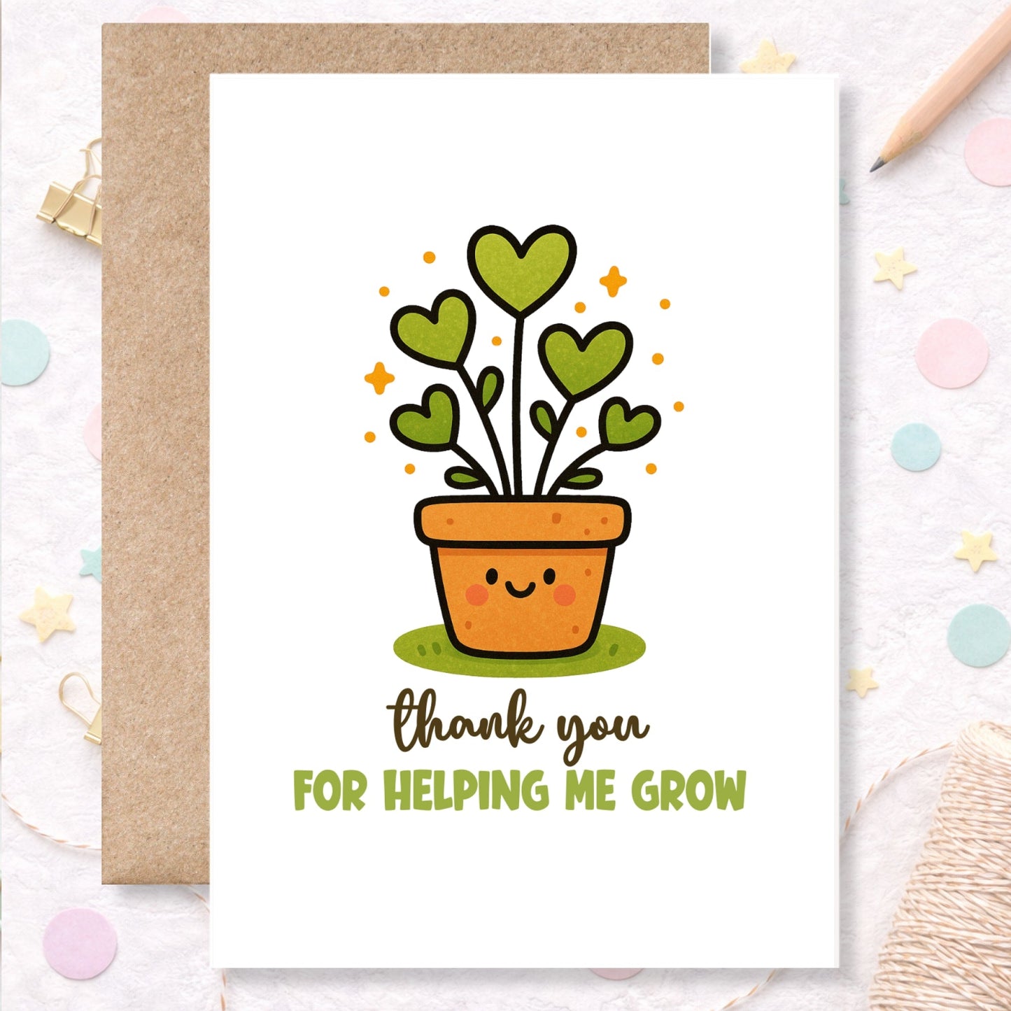 Thank You Teacher Card – Heart Plant Pot - Greeting Card - Printarelle