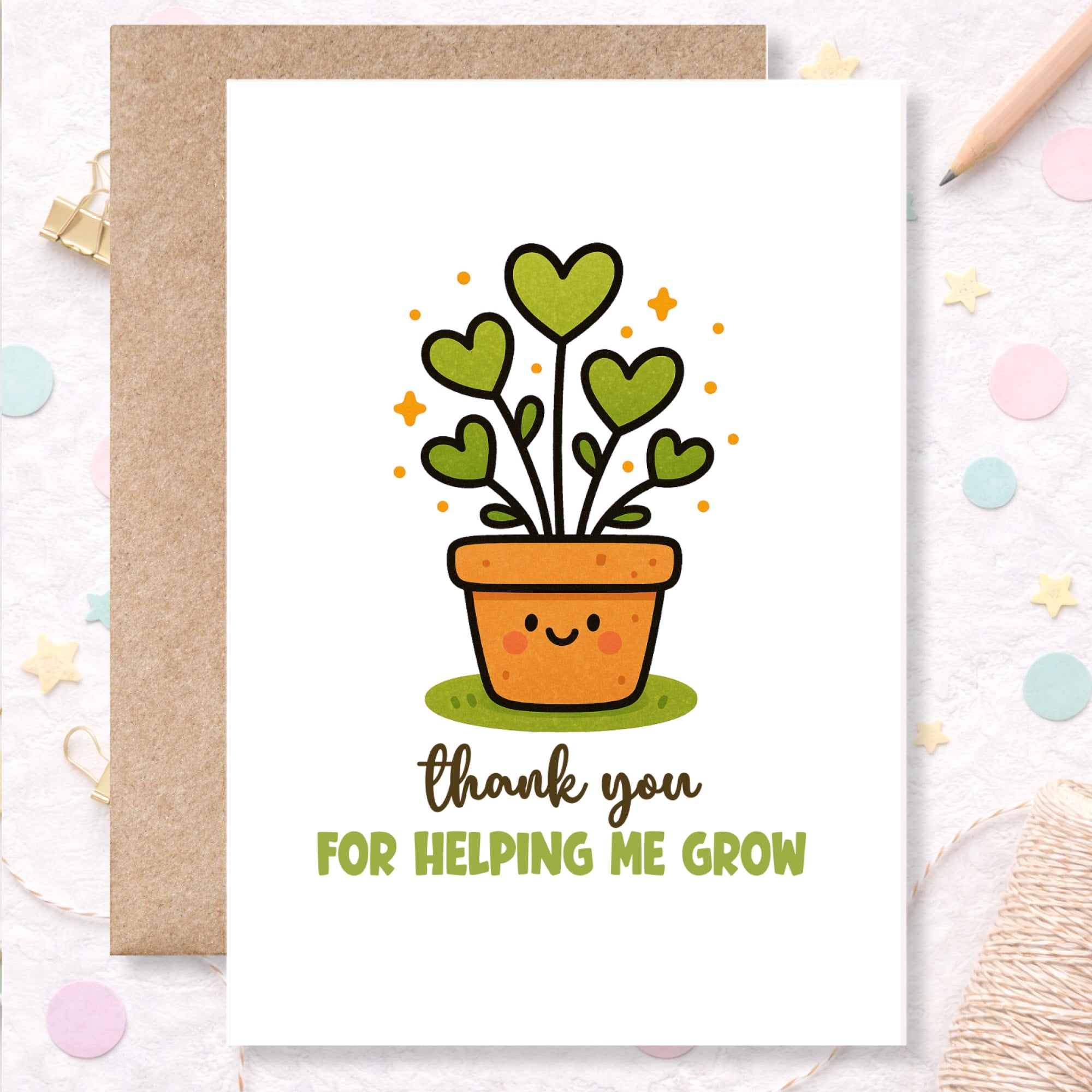 Thank You Teacher Card – Heart Plant Pot - Greeting Card - Printarelle