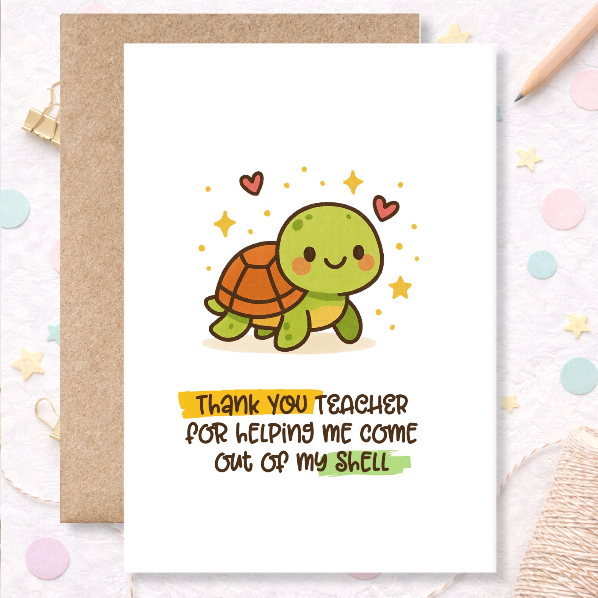 Thank You Teacher Card – “Helping Me Come Out of My Shell” - Greeting Card - Printarelle