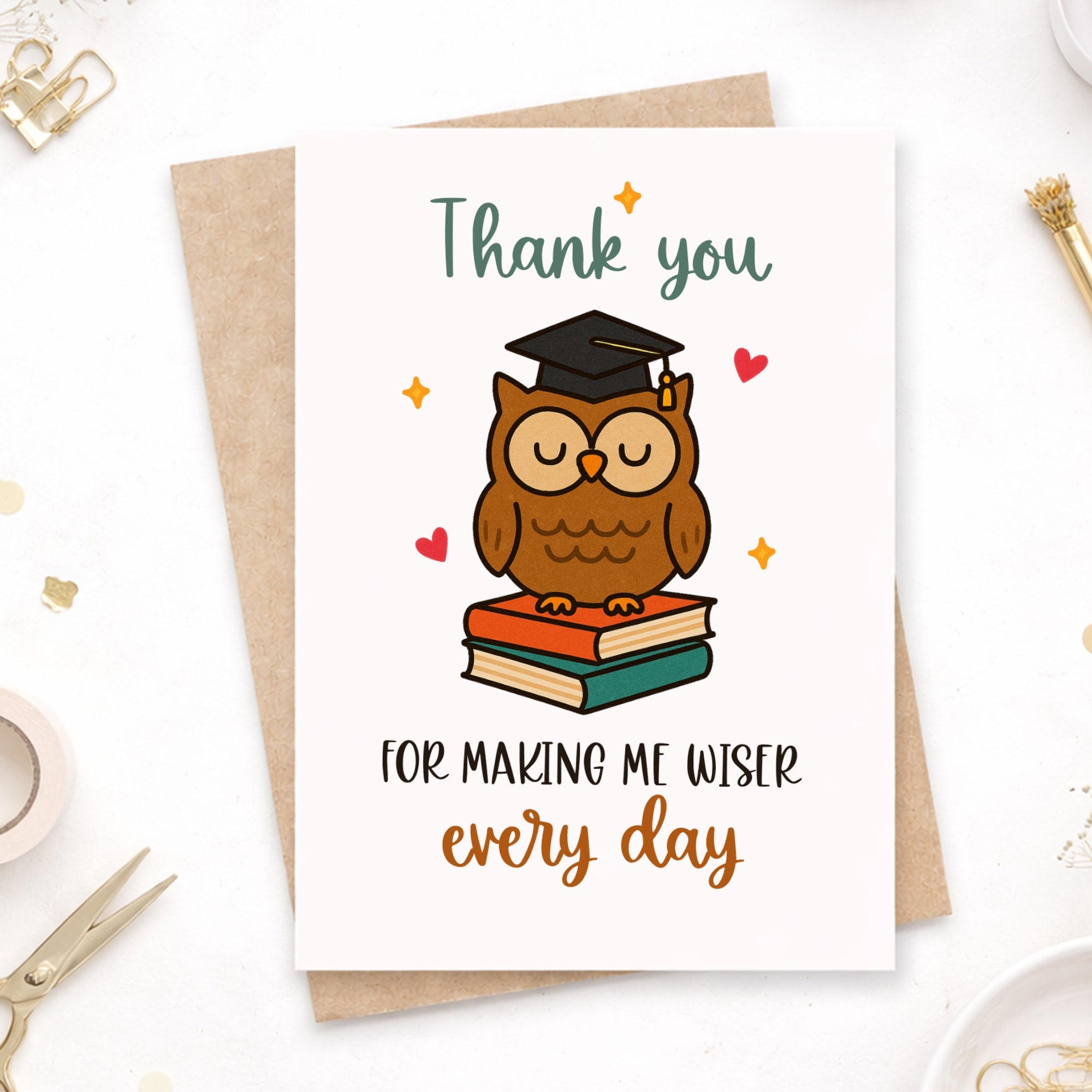 Thank You Teacher Card – Making Me Wiser Every Day - Greeting Card - Printarelle