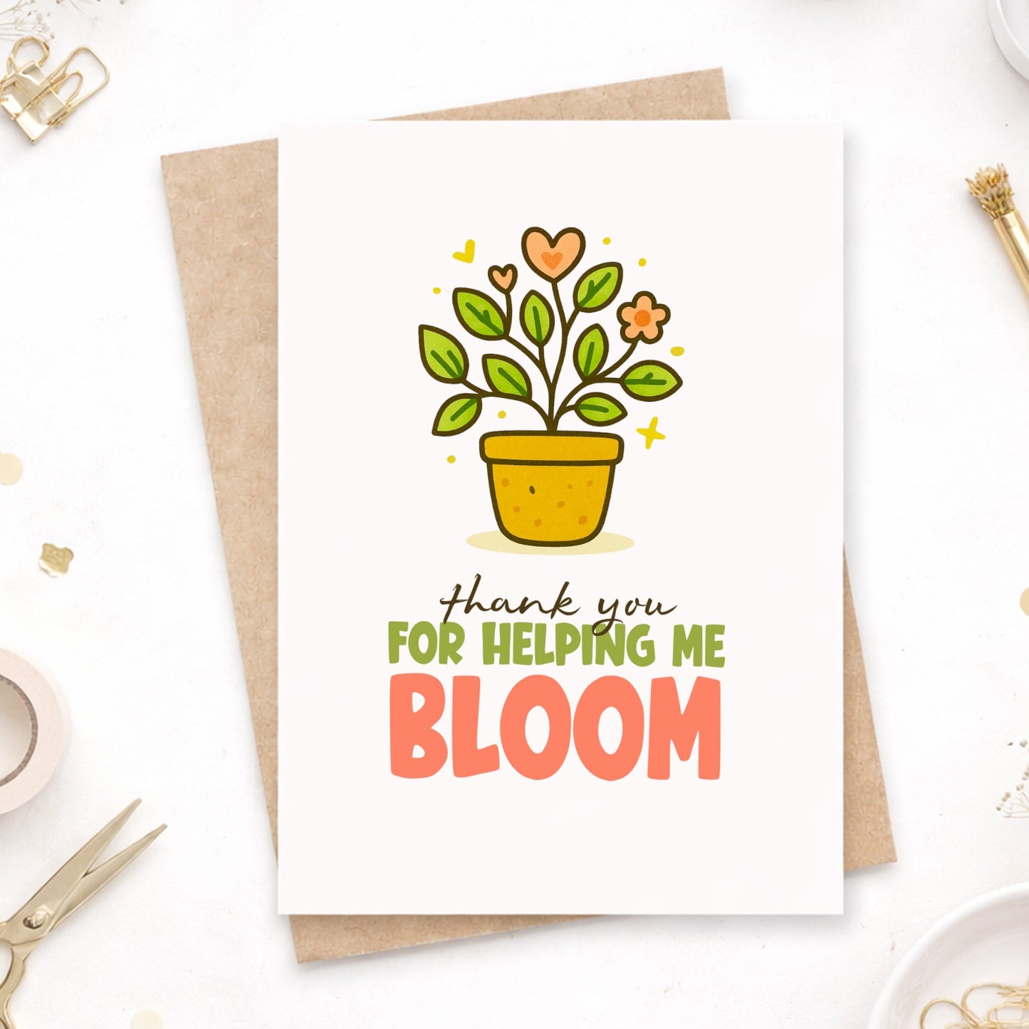 Thank You Teacher Card – “Thank You for Helping Me Bloom” - Greeting Card - Printarelle