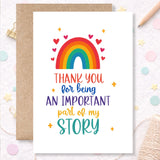 Thank You Teacher Card – “You’re an Important Part of My Story” Rainbow Design - Greeting Card - Printarelle