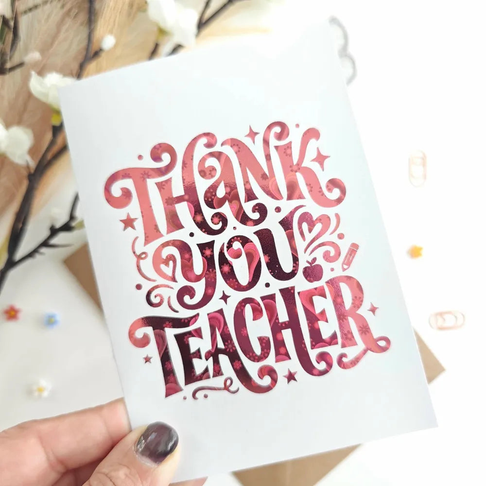 Thank You Teacher Rose Gold Foil Card - rose gold, rose gold foil, gold foil, teacher card, elegant rose gold