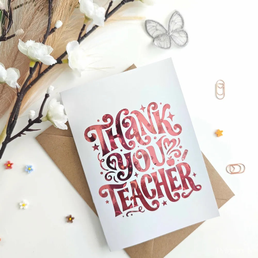 Thank You Teacher Rose Gold Foil Card - rose gold, rose gold foil, gold foil, teacher card, elegant rose gold