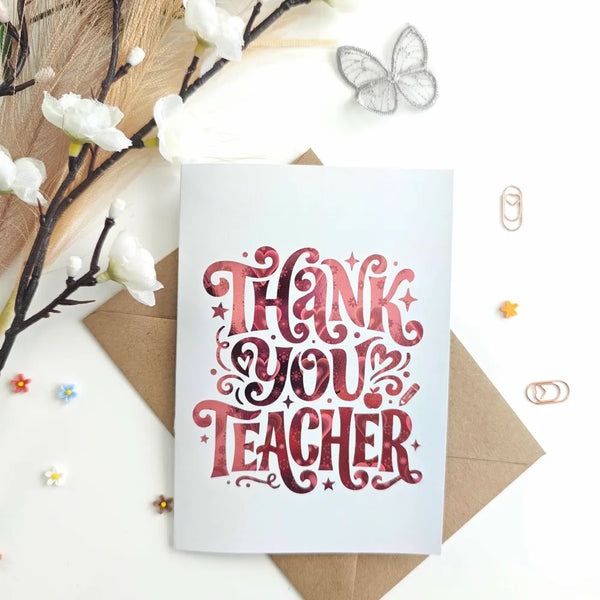 Thank You Teacher Rose Gold Foil Card - rose gold, rose gold foil, gold foil, teacher card, elegant rose gold