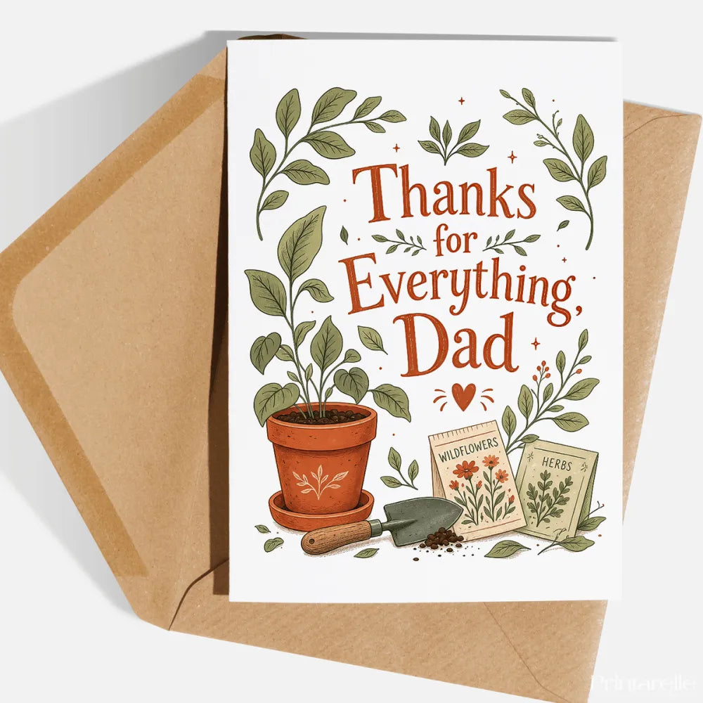 Handmade Greeting Card | Printarelle | For the dad whose happy place is the garden. This fresh, botanical design