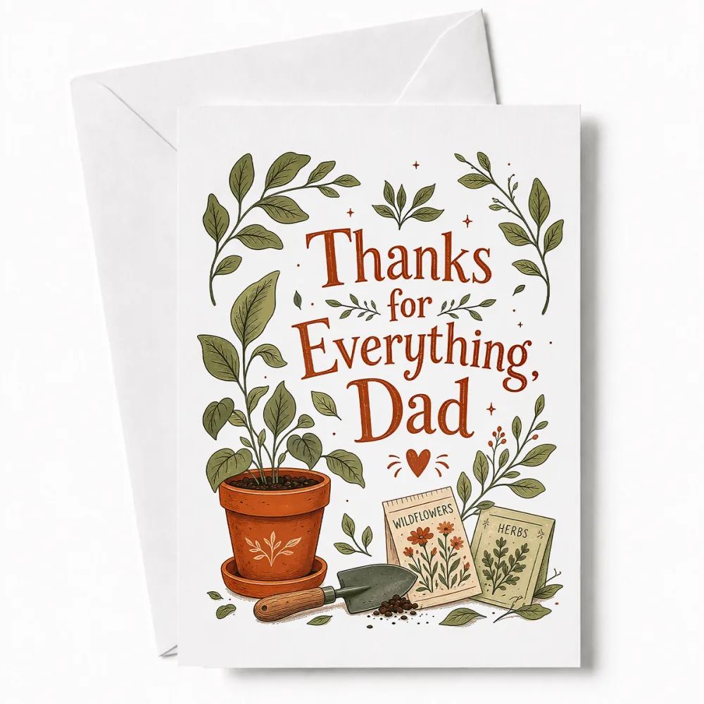 Handmade Greeting Card | Printarelle | For the dad whose happy place is the garden. This fresh, botanical design