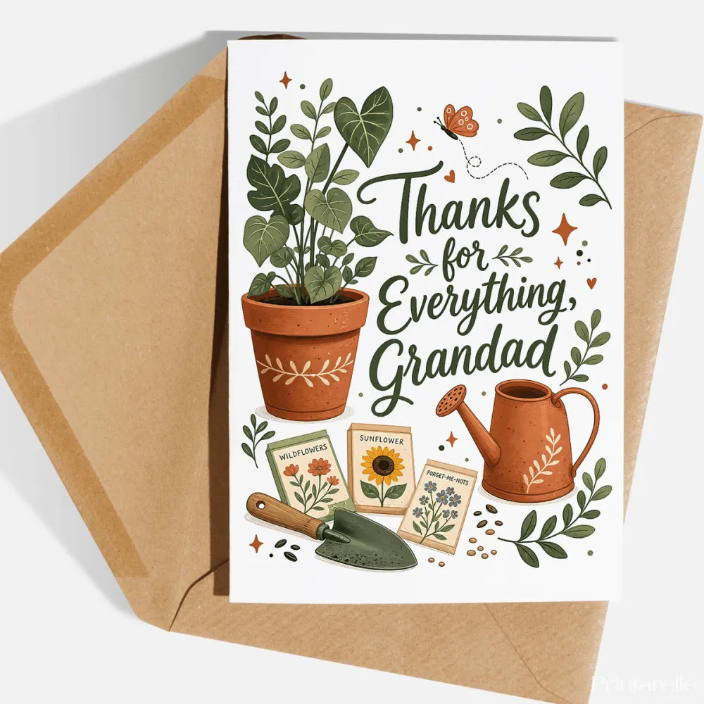 Handmade Greeting Card | Printarelle | A heartfelt thank you for a beloved grandad. This pretty botanical design brings