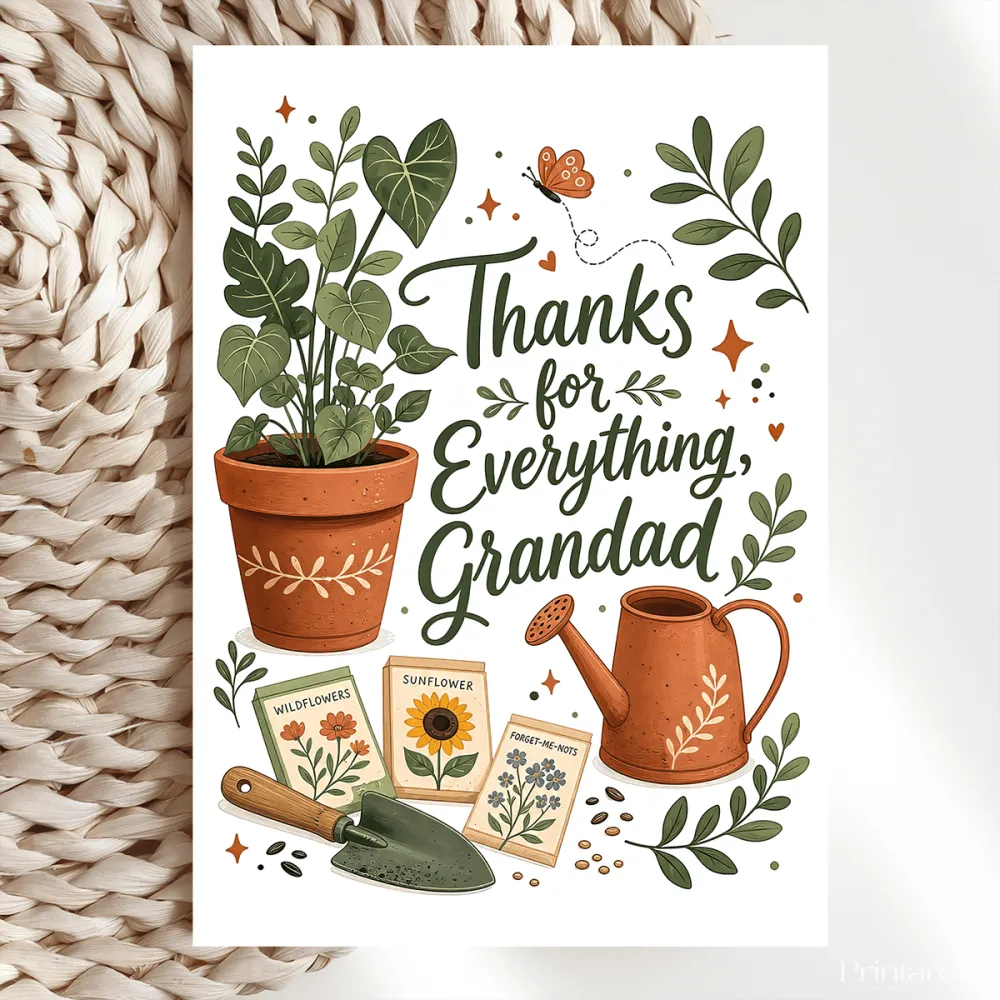 Handmade Greeting Card | Printarelle | A heartfelt thank you for a beloved grandad. This pretty botanical design brings