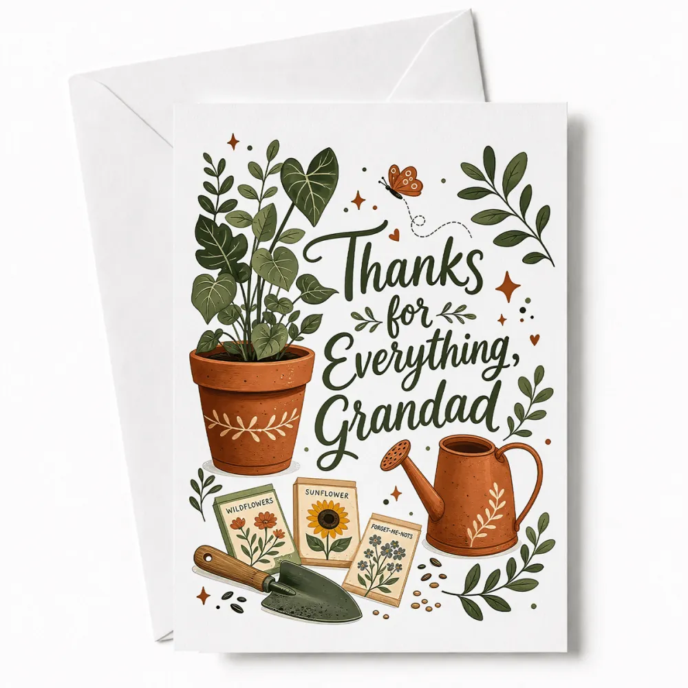 Handmade Greeting Card | Printarelle | A heartfelt thank you for a beloved grandad. This pretty botanical design brings