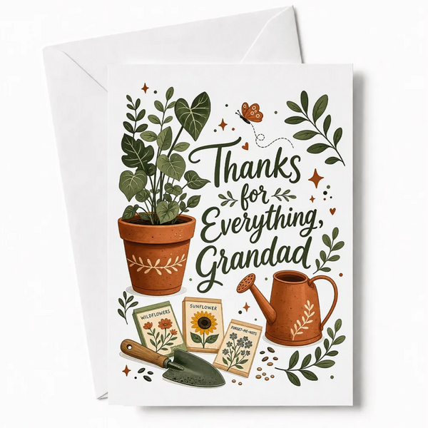 Handmade Greeting Card | Printarelle | A heartfelt thank you for a beloved grandad. This pretty botanical design brings