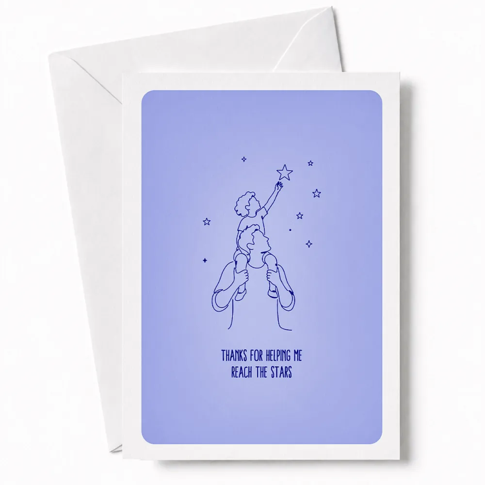 Because of him, the sky felt within reach. This joyful line art illustration of a child perched high on their dad’s