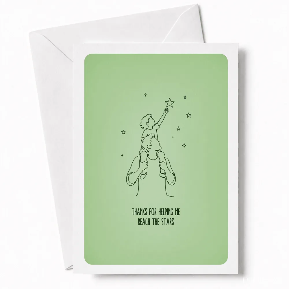 Because of him, the sky felt within reach. This joyful line art illustration of a child perched high on their dad’s