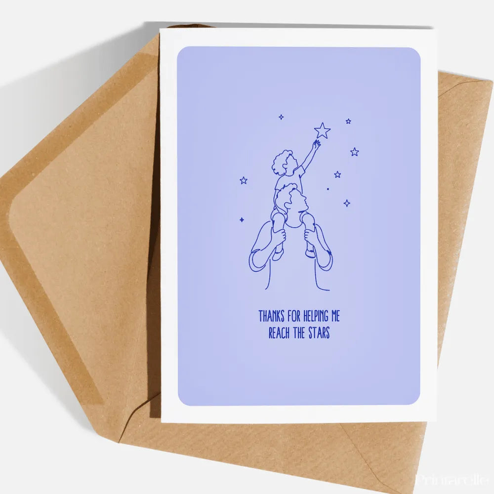 Because of him, the sky felt within reach. This joyful line art illustration of a child perched high on their dad’s