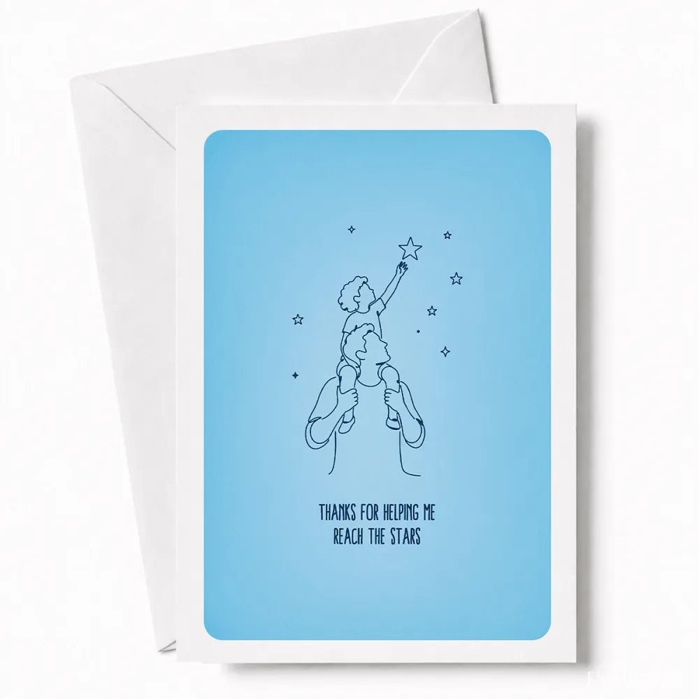 Because of him, the sky felt within reach. This joyful line art illustration of a child perched high on their dad’s