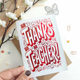 Thanks Teacher! Foil Card | Fun Red Foil - red foil, teacher foil card, fun red foil, school doodles, foil finish