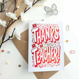 Thanks Teacher! Foil Card | Fun Red Foil - red foil, teacher foil card, fun red foil, school doodles, foil finish