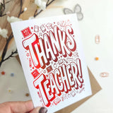 Thanks Teacher! Foil Card | Fun Red Foil - red foil, teacher foil card, fun red foil, school doodles, foil finish