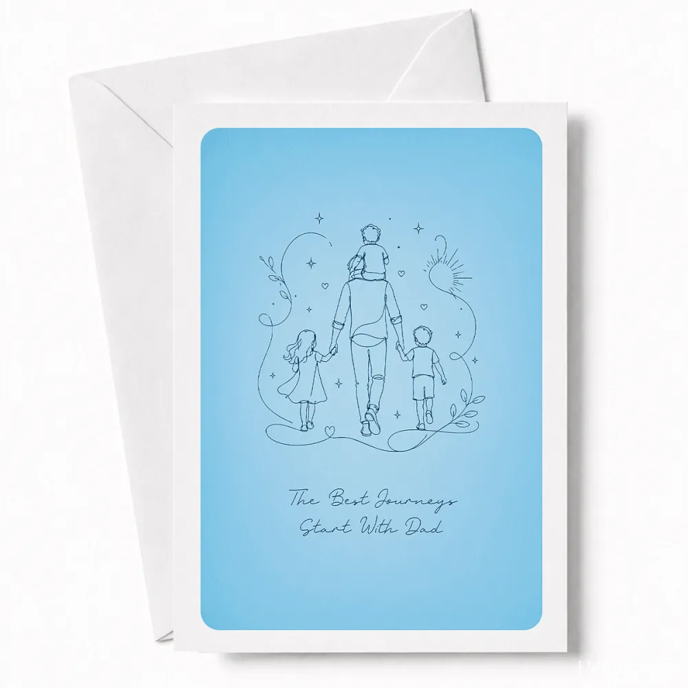 Every adventure starts with someone who knows the way. This stunning line art illustration shows a dad walking ahead
