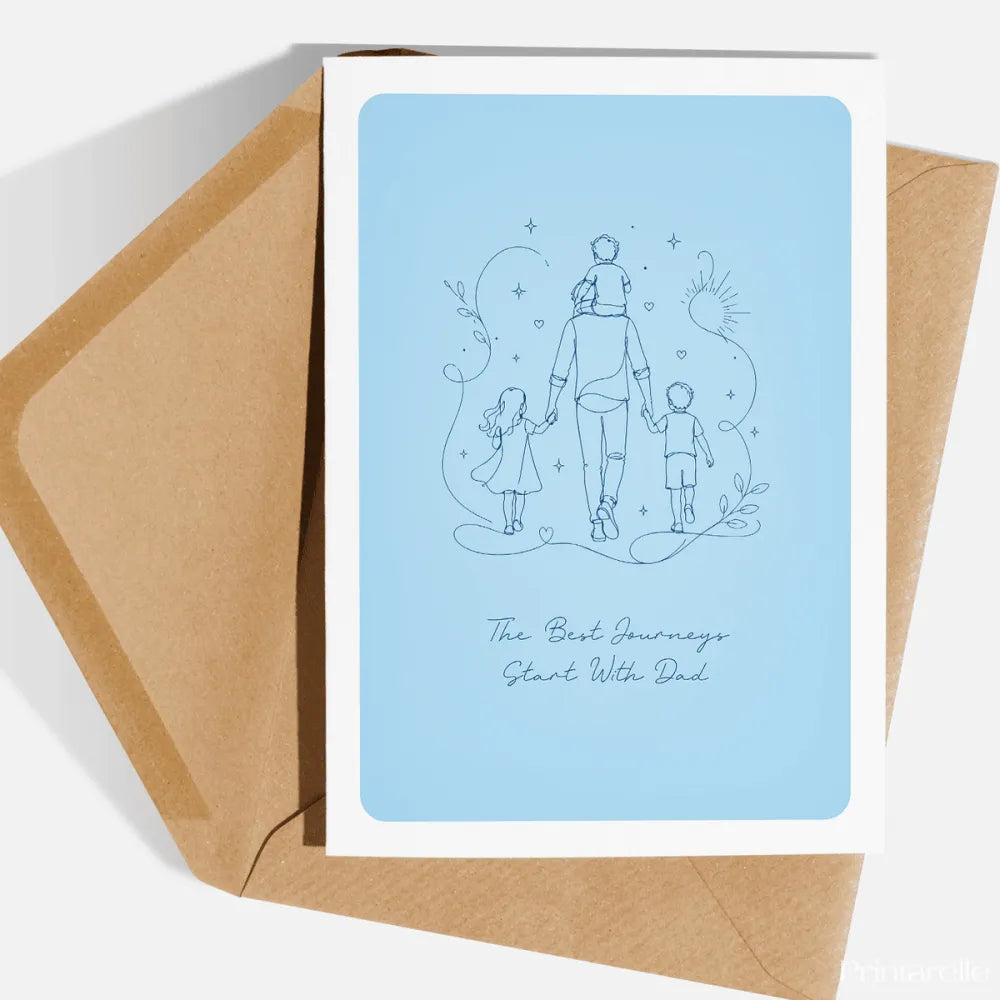 Every adventure starts with someone who knows the way. This stunning line art illustration shows a dad walking ahead