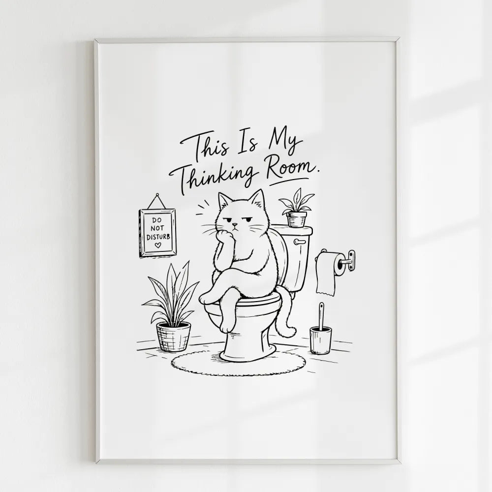 Handmade - Print - This Is My Thinking Room Funny Cat Toilet Print | Ireland