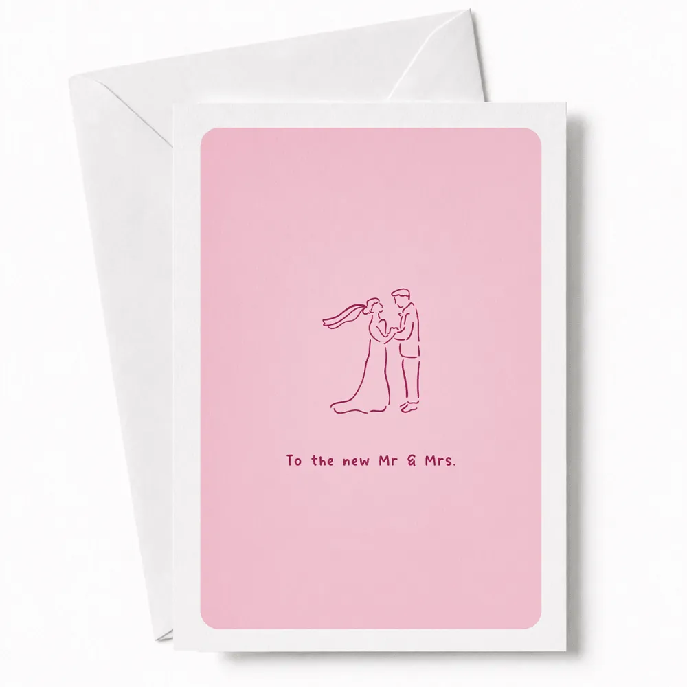 To the New Mr & Mrs | Wedding Couple Card - wedding card, minimalist illustration, kraft envelope, personalized foil