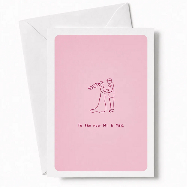 To the New Mr & Mrs | Wedding Couple Card - wedding card, minimalist illustration, kraft envelope, personalized foil