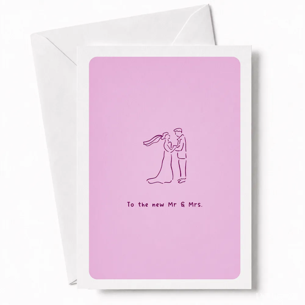 To the New Mr & Mrs | Wedding Couple Card - wedding card, minimalist illustration, kraft envelope, personalized foil