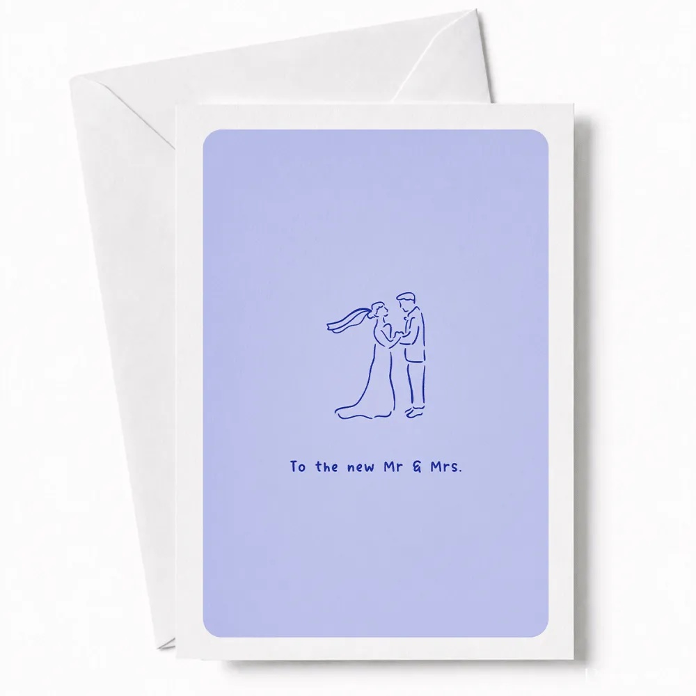 To the New Mr & Mrs | Wedding Couple Card - wedding card, minimalist illustration, kraft envelope, personalized foil