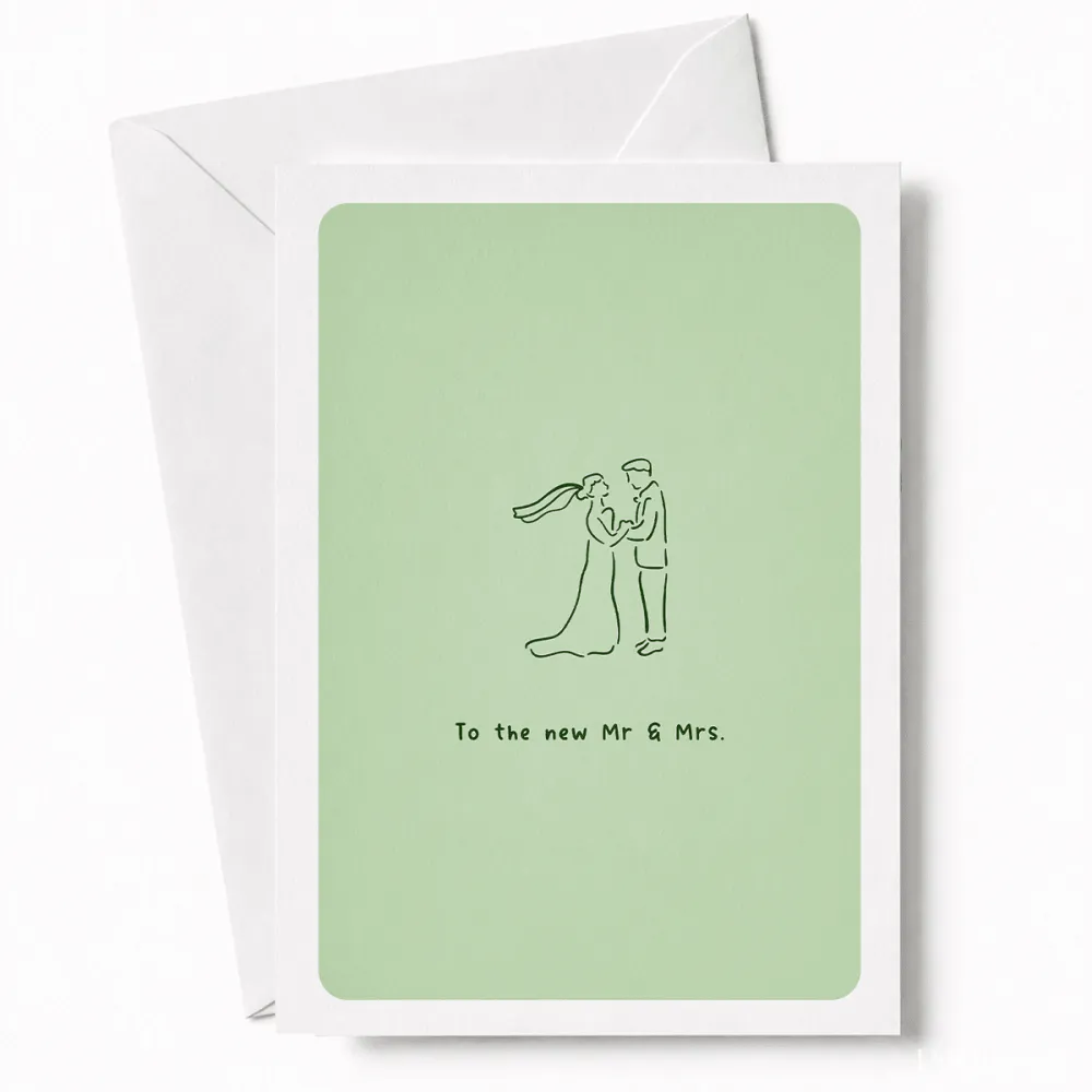 To the New Mr & Mrs | Wedding Couple Card - wedding card, minimalist illustration, kraft envelope, personalized foil