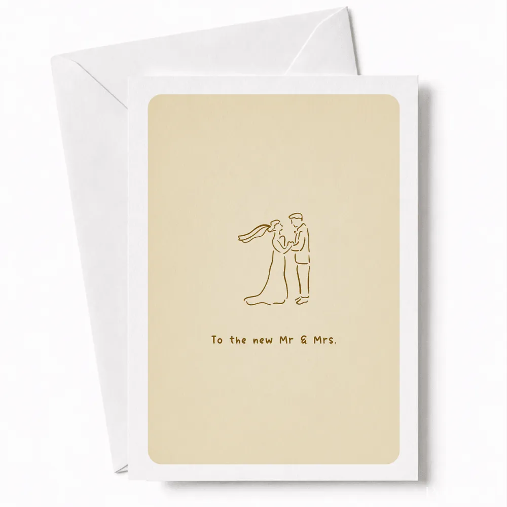 To the New Mr & Mrs | Wedding Couple Card - wedding card, minimalist illustration, kraft envelope, personalized foil