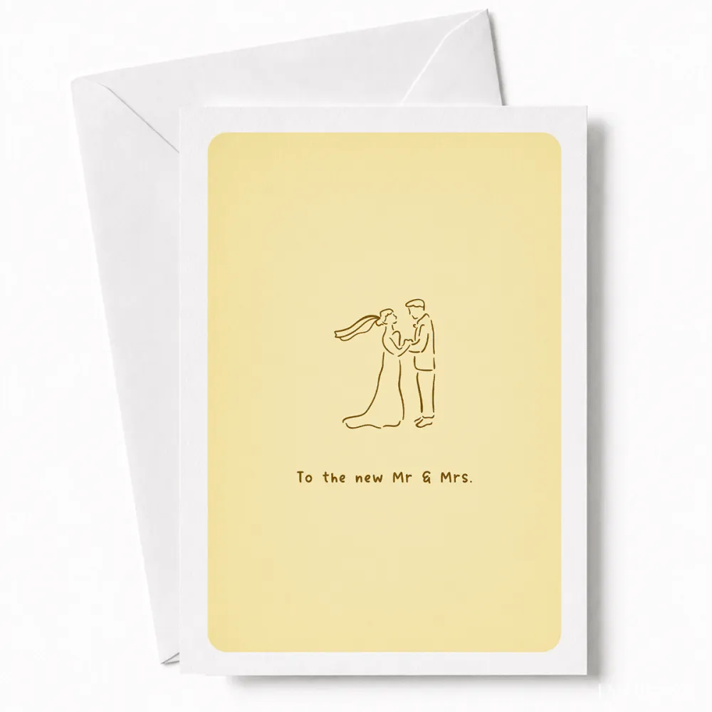 To the New Mr & Mrs | Wedding Couple Card - wedding card, minimalist illustration, kraft envelope, personalized foil