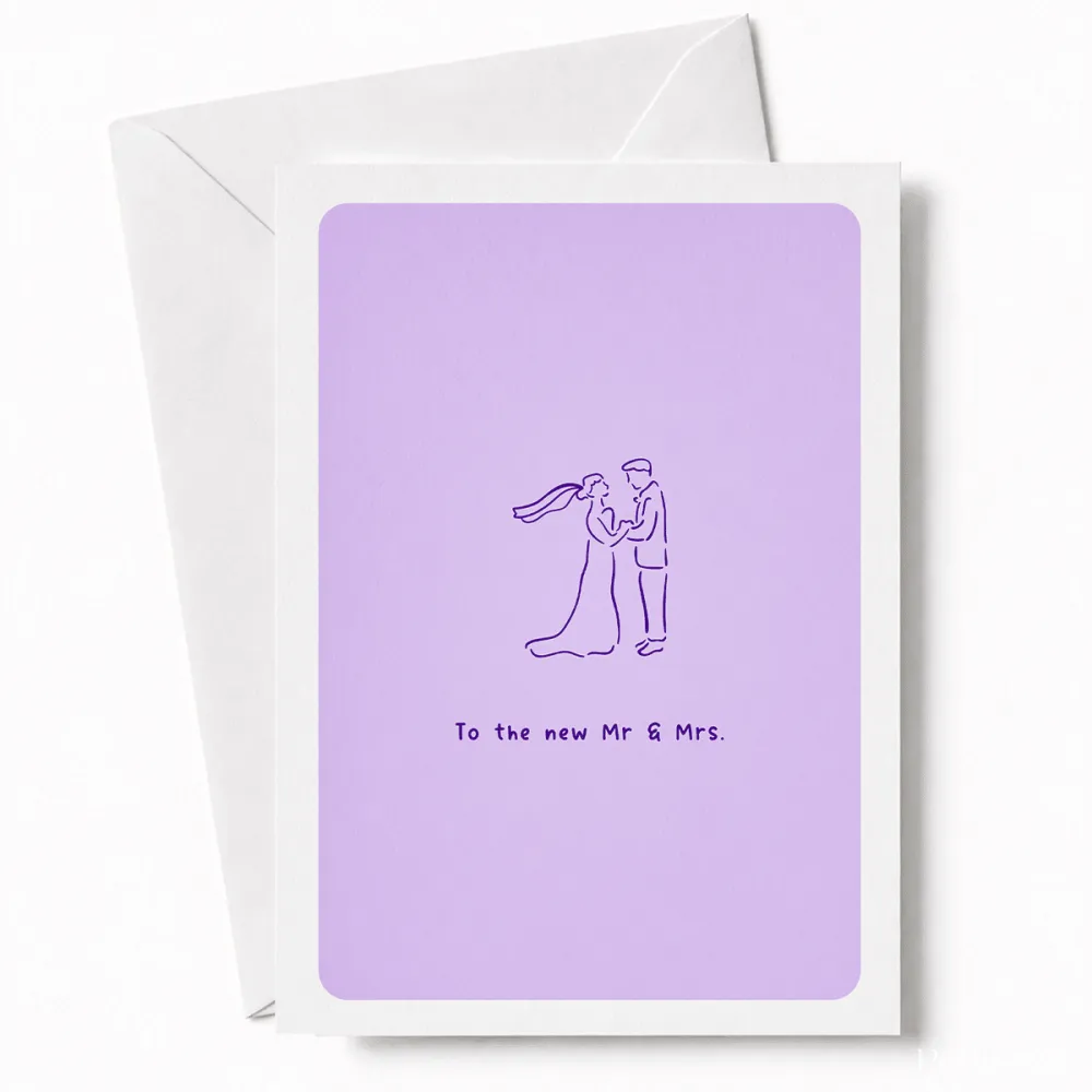 To the New Mr & Mrs | Wedding Couple Card - wedding card, minimalist illustration, kraft envelope, personalized foil